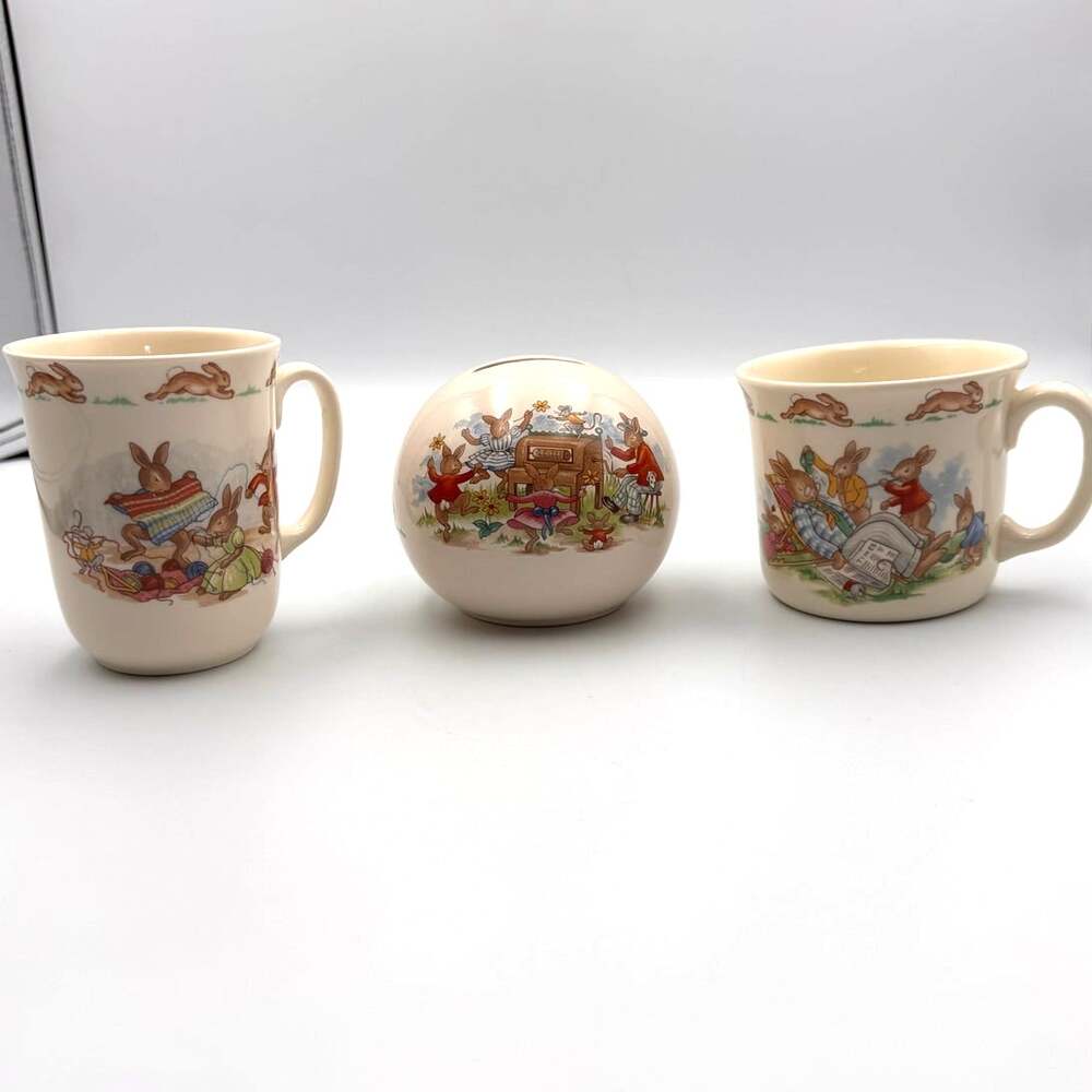 Royal Doulton Vintage 1980s Bunnykins Lot of 3 Money Ball Mug Cottagecore Story